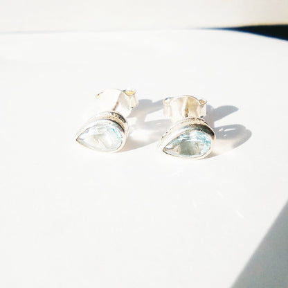 Sterling Silver Teardrop Blue Topaz Studs