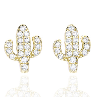 Sterling Silver Gold Plated CZ Cactus Studs