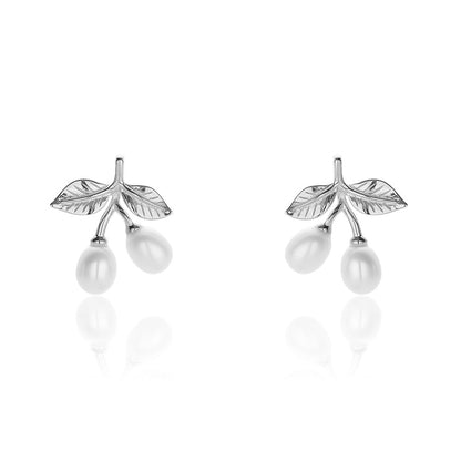 Sterling Silver Pearl Cherry Stud Earrings
