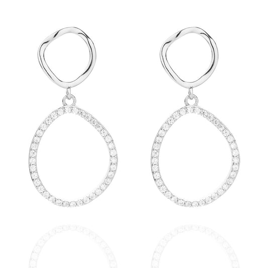Sterling Silver Rhodium Plated CZ Drop Earrings
