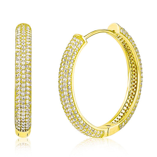 Sterling Silver Gold Plated CZ Hoops