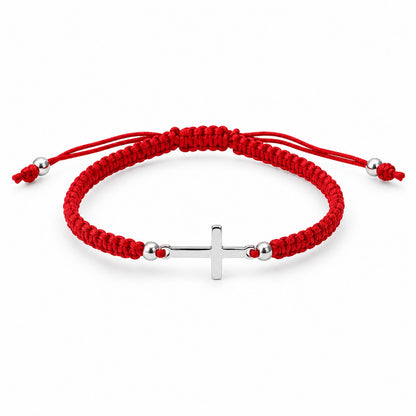 Sterling Silver Rhodium Plated Cross Thread Bracelet