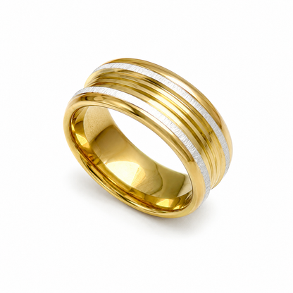 Auksuotas 8mm pločio žiedas „Gold & Steel“