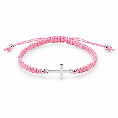 Sterling Silver Rhodium Plated Cross Thread Bracelet