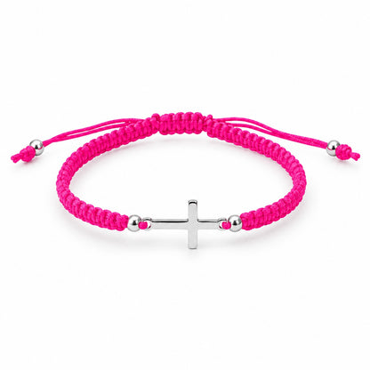 Sterling Silver Rhodium Plated Cross Thread Bracelet
