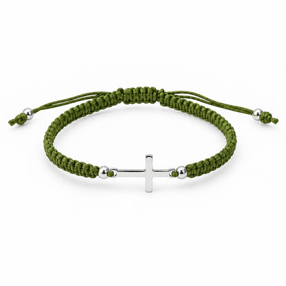 Sterling Silver Rhodium Plated Cross Thread Bracelet