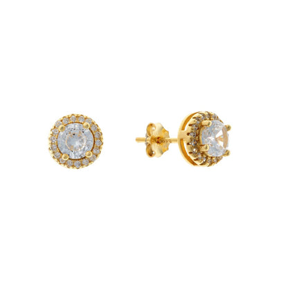 Sterling Silver Rhodium Plated CZ Cluster Round Studs