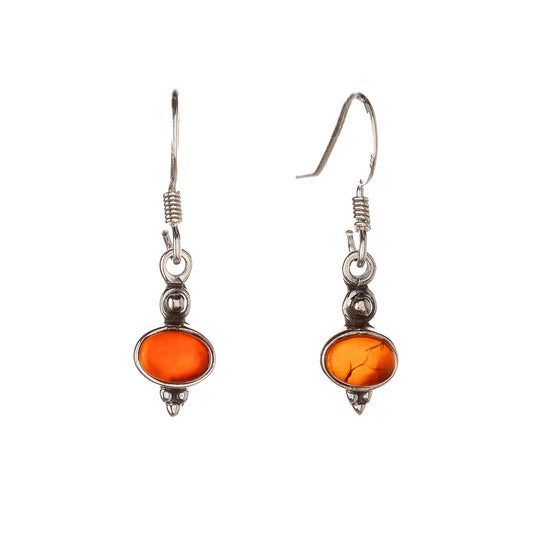 Sterling Silver Oval Carnelian Drop Earrings