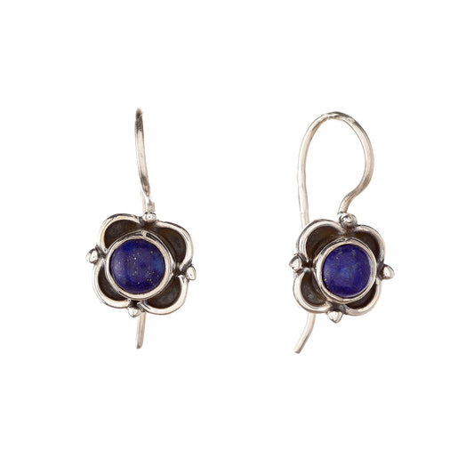 Sterling Silver Lazurite Flower Drop Earrings