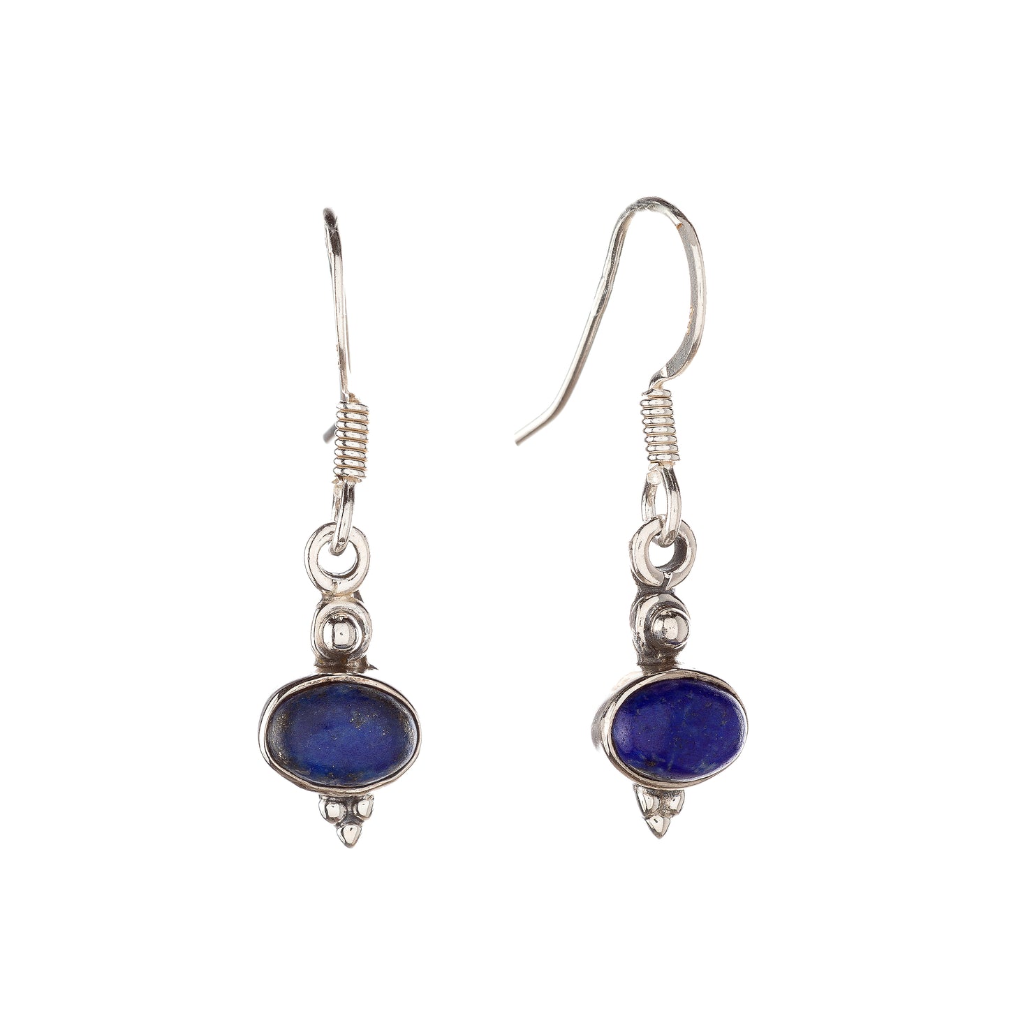 Sterling Silver Oval Lazurite Drop Earrings