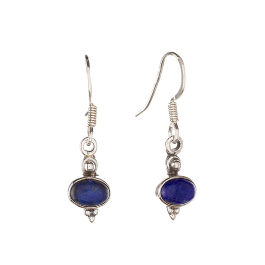 Sterling Silver Oval Lazurite Drop Earrings