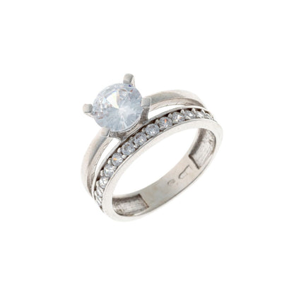 Sterling Silver Rhodium Plated CZ Double Band Ring