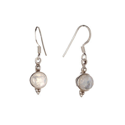 Sterling Silver Round Moonstone Drop Earrings