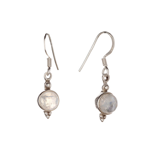 Sterling Silver Round Moonstone Drop Earrings