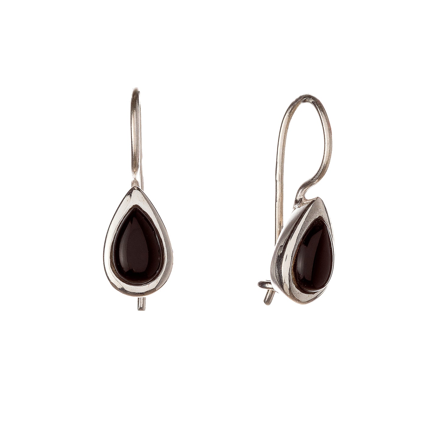 Sterling Silver Teardrop Black Onyx Drop Earrings