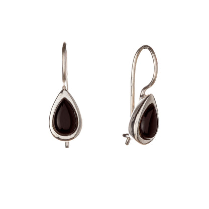 Sterling Silver Teardrop Black Onyx Drop Earrings