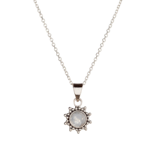 Sterling Silver Moonstone Sun Pendant Necklace