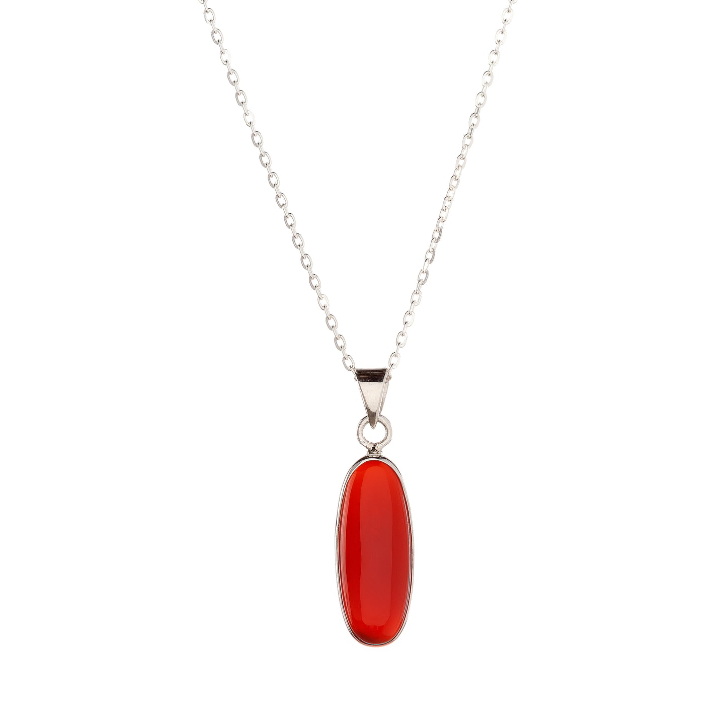 Sterling Silver Oval Carnelian Pendant Necklace