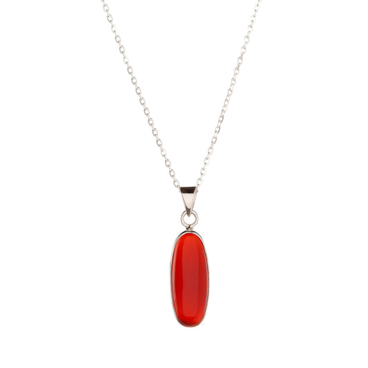 Sterling Silver Oval Carnelian Pendant Necklace