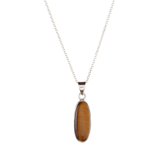Sterling Silver Oval Tiger Eye Pendant Necklace