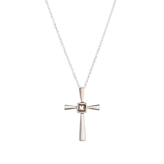 Sterling Silver Smoky Quartz Cross Pendant Necklace