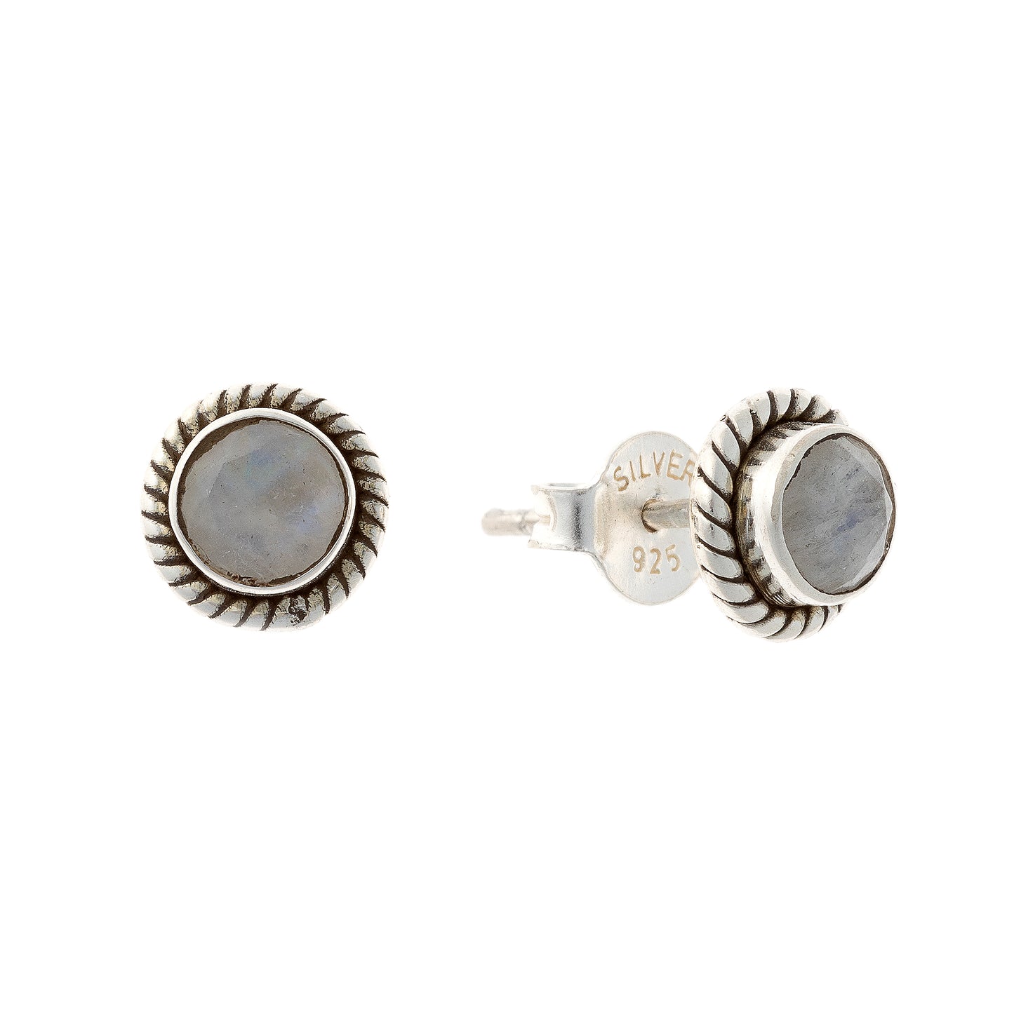 Sterling Silver Round Moonstone Studs
