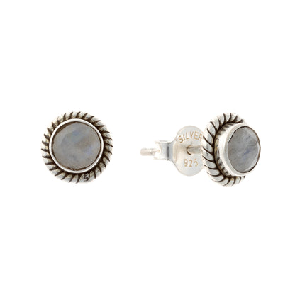 Sterling Silver Round Moonstone Studs