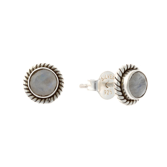 Sterling Silver Round Moonstone Studs