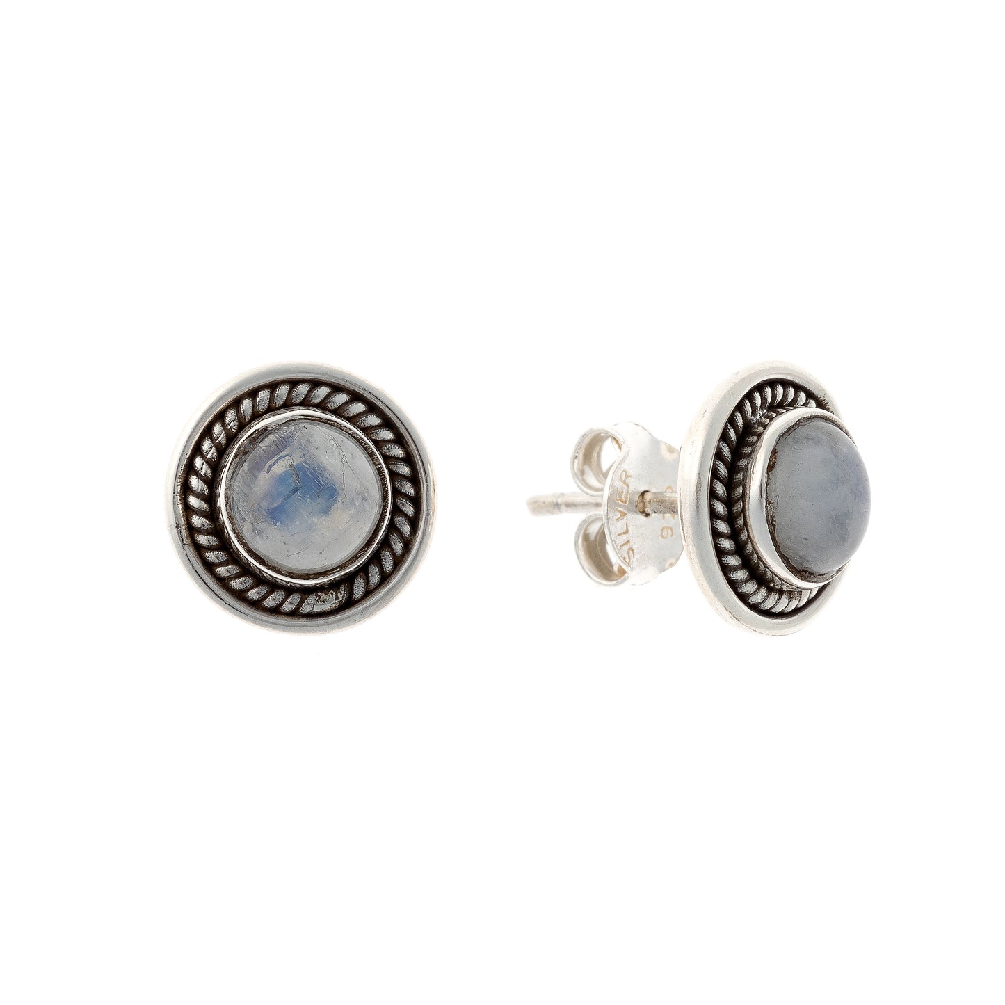 Sterling Silver Round Moonstone Studs