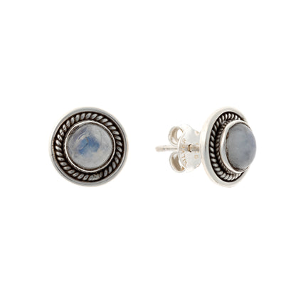Sterling Silver Round Moonstone Studs