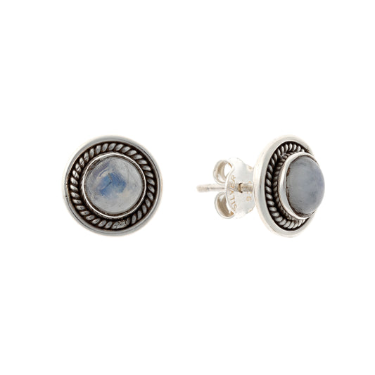 Sterling Silver Round Moonstone Studs