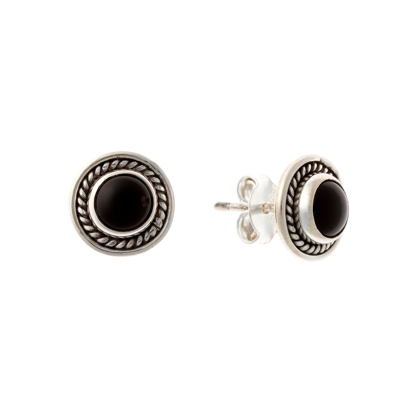 Sterling Silver Round Black Onyx Studs