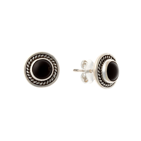 Sterling Silver Round Black Onyx Studs