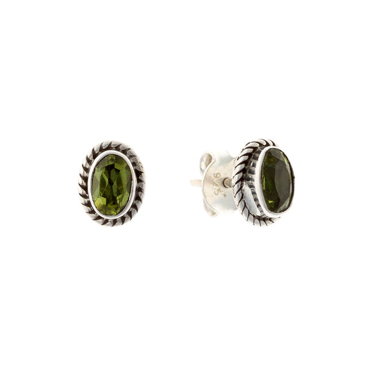 Sterling Silver Oval Peridot Studs