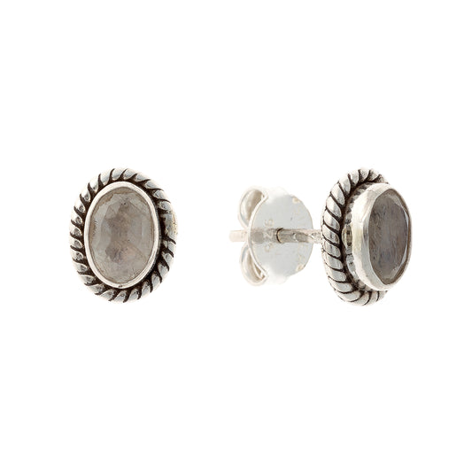 Sterling Silver Oval Moonstone Studs