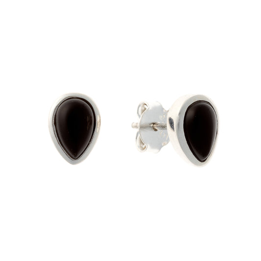 Sterling Silver Teardrop Black Onyx Studs