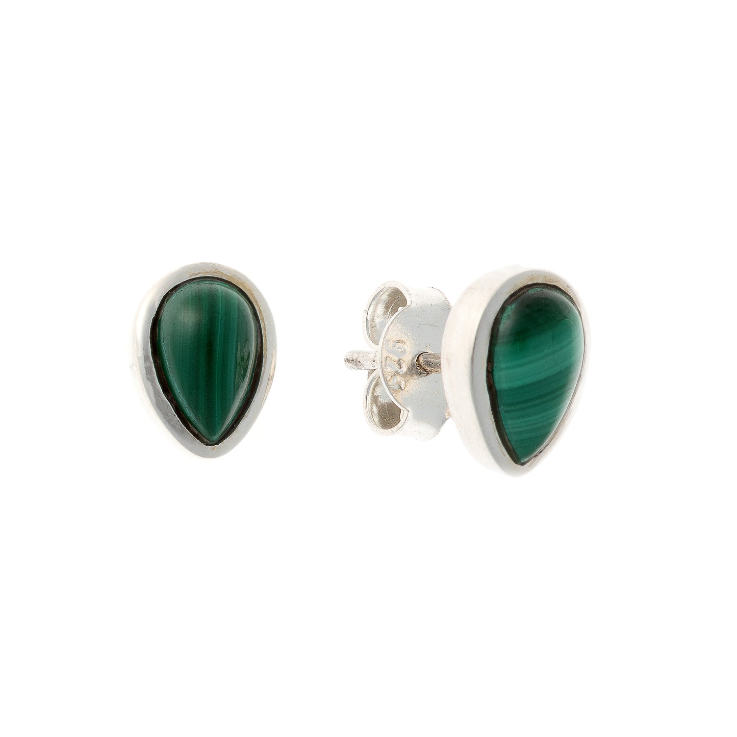 Sterling Silver Teardrop Malachite Studs
