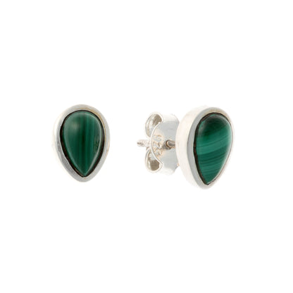 Sterling Silver Teardrop Malachite Studs