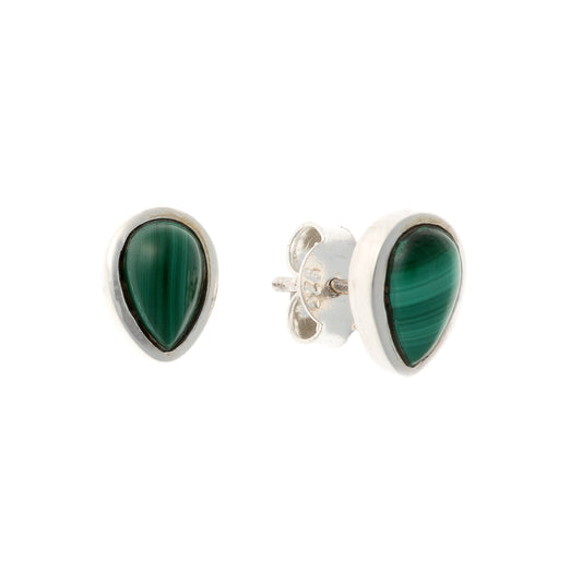 Sterling Silver Teardrop Malachite Studs