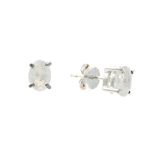Sterling Silver Oval Moonstone Studs
