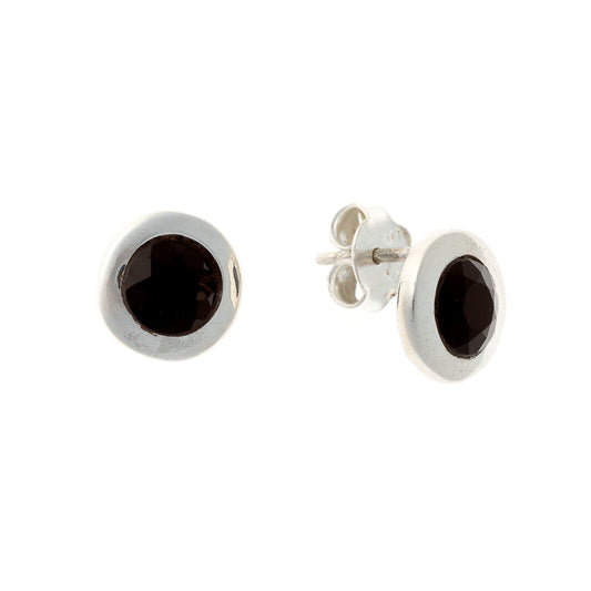 Sterling Silver Round Black Onyx Studs