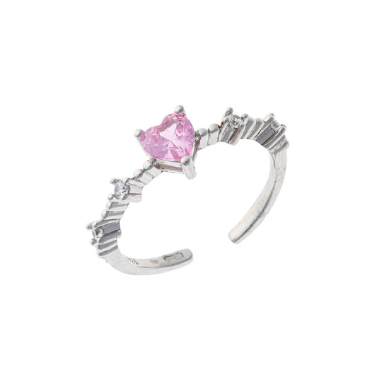 Sterling Silver Rhodium Plated CZ Heart Ring