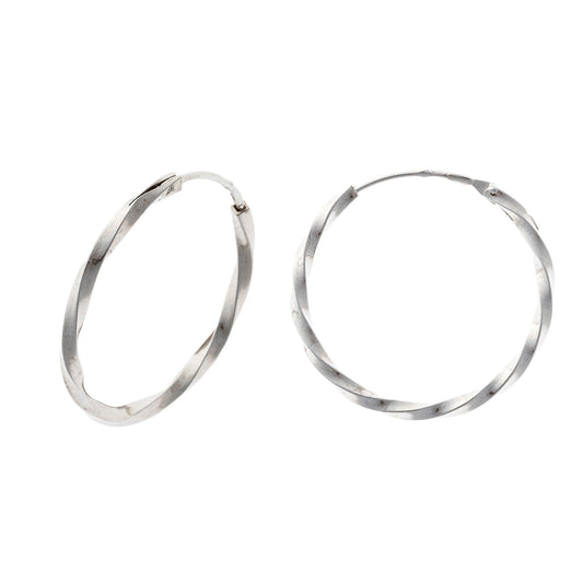 Scandinavian Silver Rhodium Plated Twisted Hoops