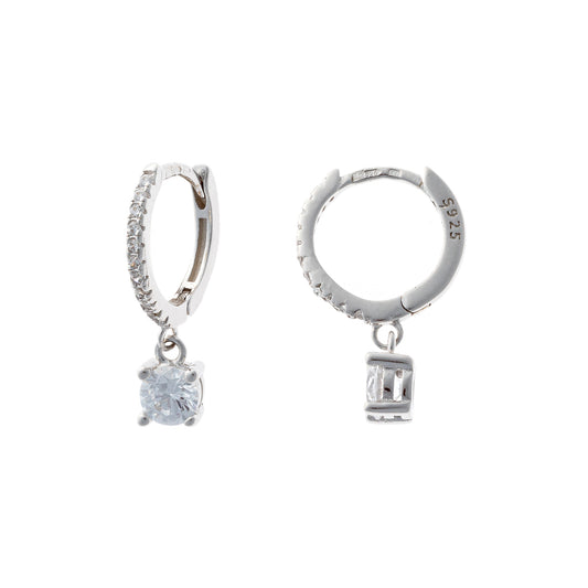 Sterling Silver Rhodium Plated Hoops with Charms