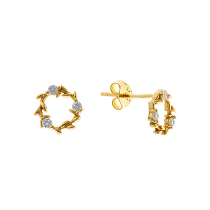 Sidabriniai auksuoti apvalūs auskarai su cirkoniu