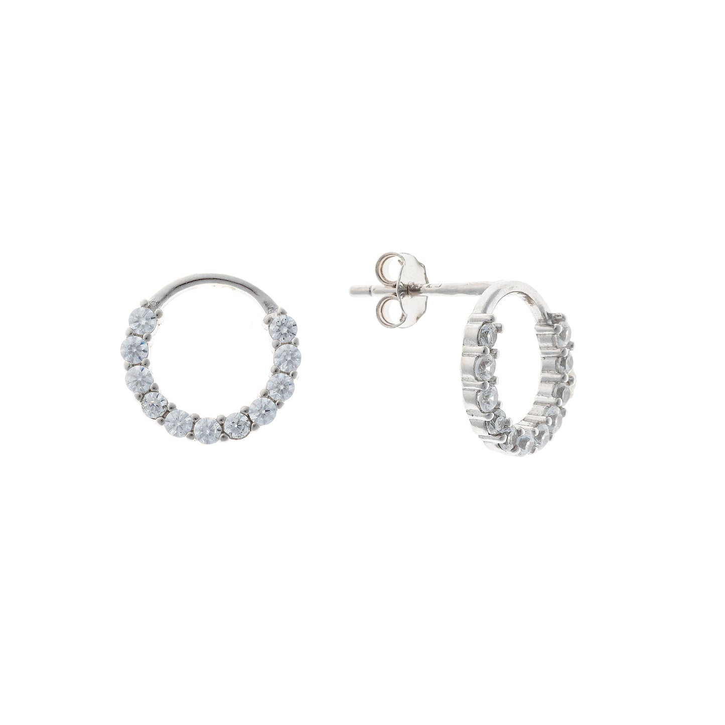 Sidabriniai rodžiuoti apvalūs auskarai su cirkoniais