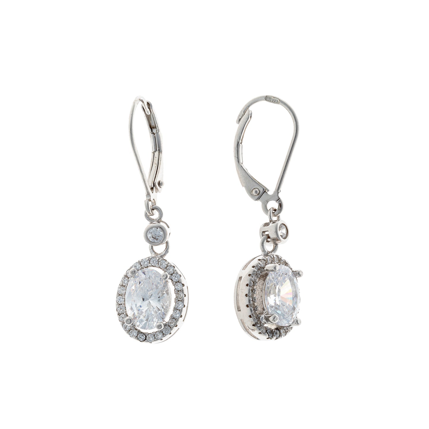 Sidabriniai rodžiuoti kabantys auskarai su ovaliu cirkoniu