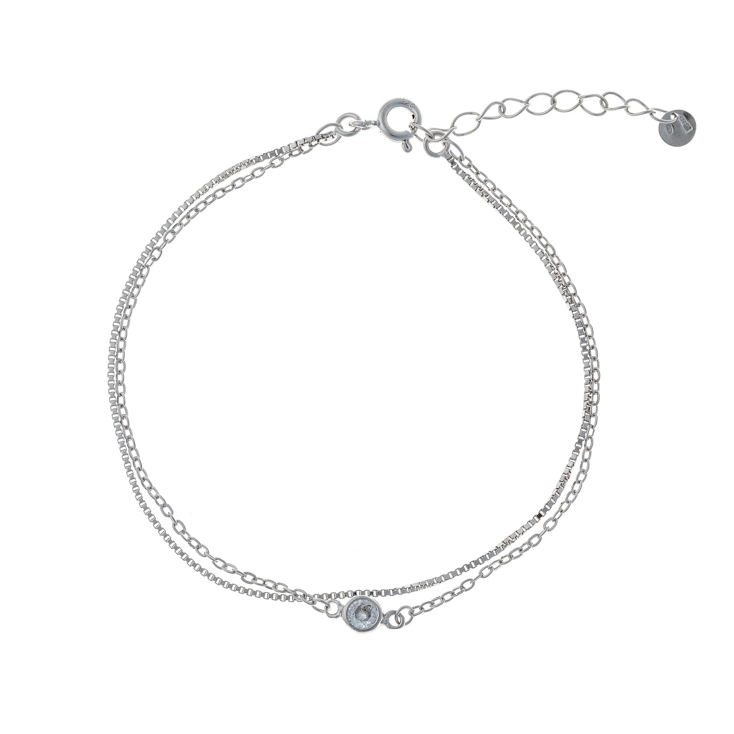 Sidabrinė rodžiuota dviejų gijų apyrankė su cirkoniu