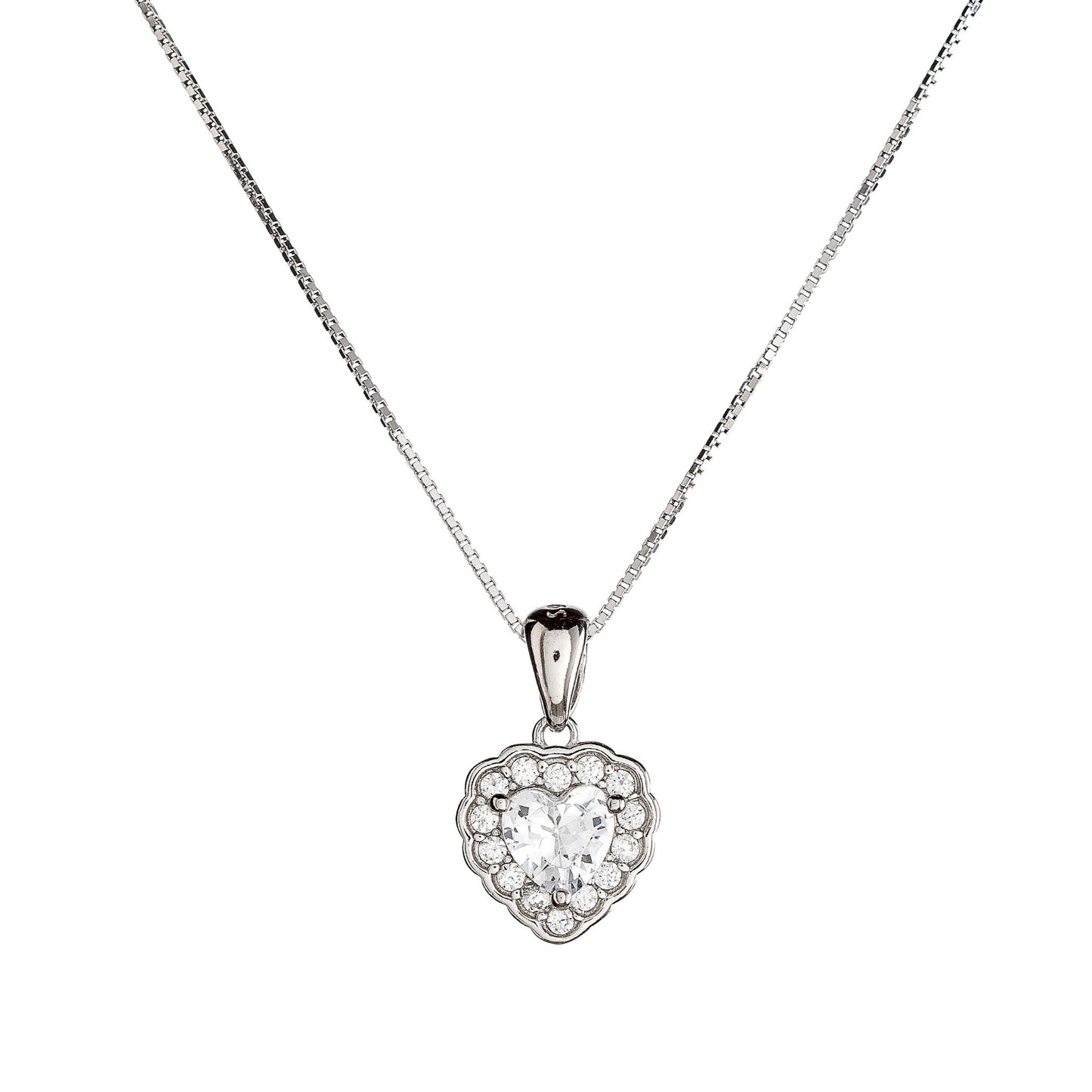 Sterling Silver Rhodium Plated CZ Heart Necklace