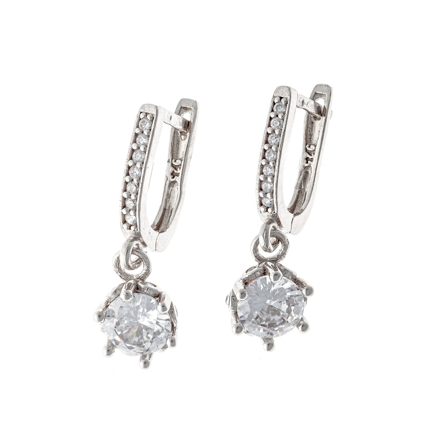 Sterling Silver Rhodium Plated CZ English Lock Earrings